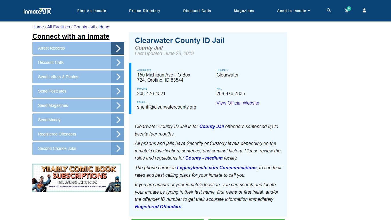 Clearwater County ID Jail - Inmate Locator